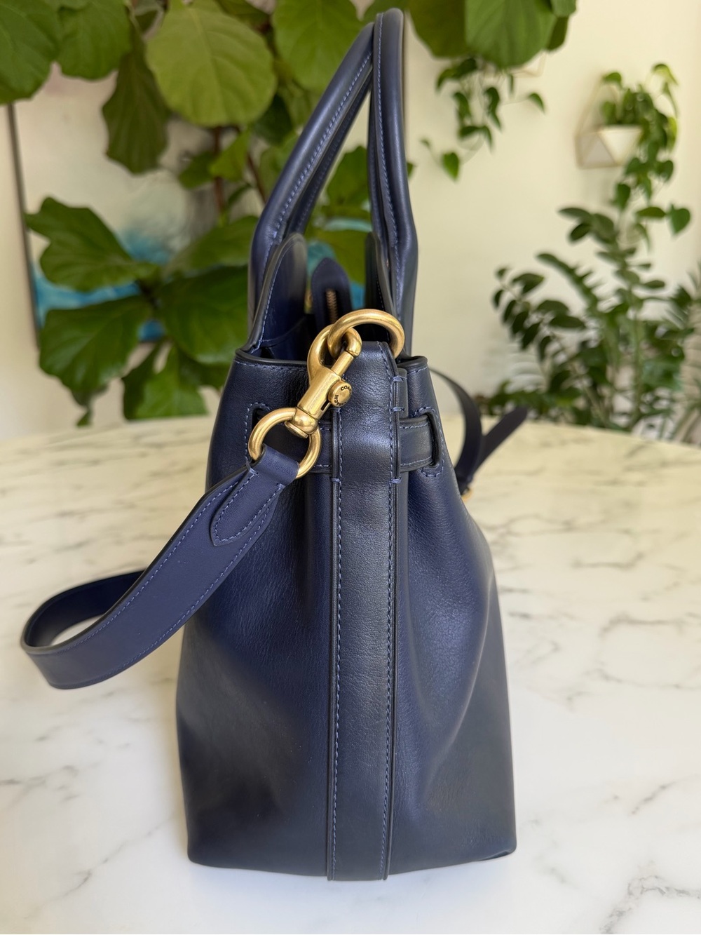 Coach Soft Empire Carryall Bag 40 Burnished Navy Blue XL Crossbody Satchel CW616 - Picture 6 of 16